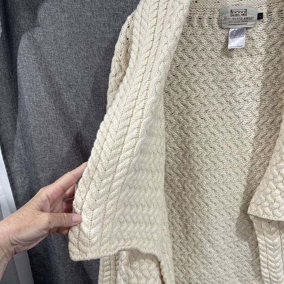 Aran Sweater Market Sweater Women Large Ivory Shawl Cardigan Ireland Virgin Wool - Picture 4 of 12